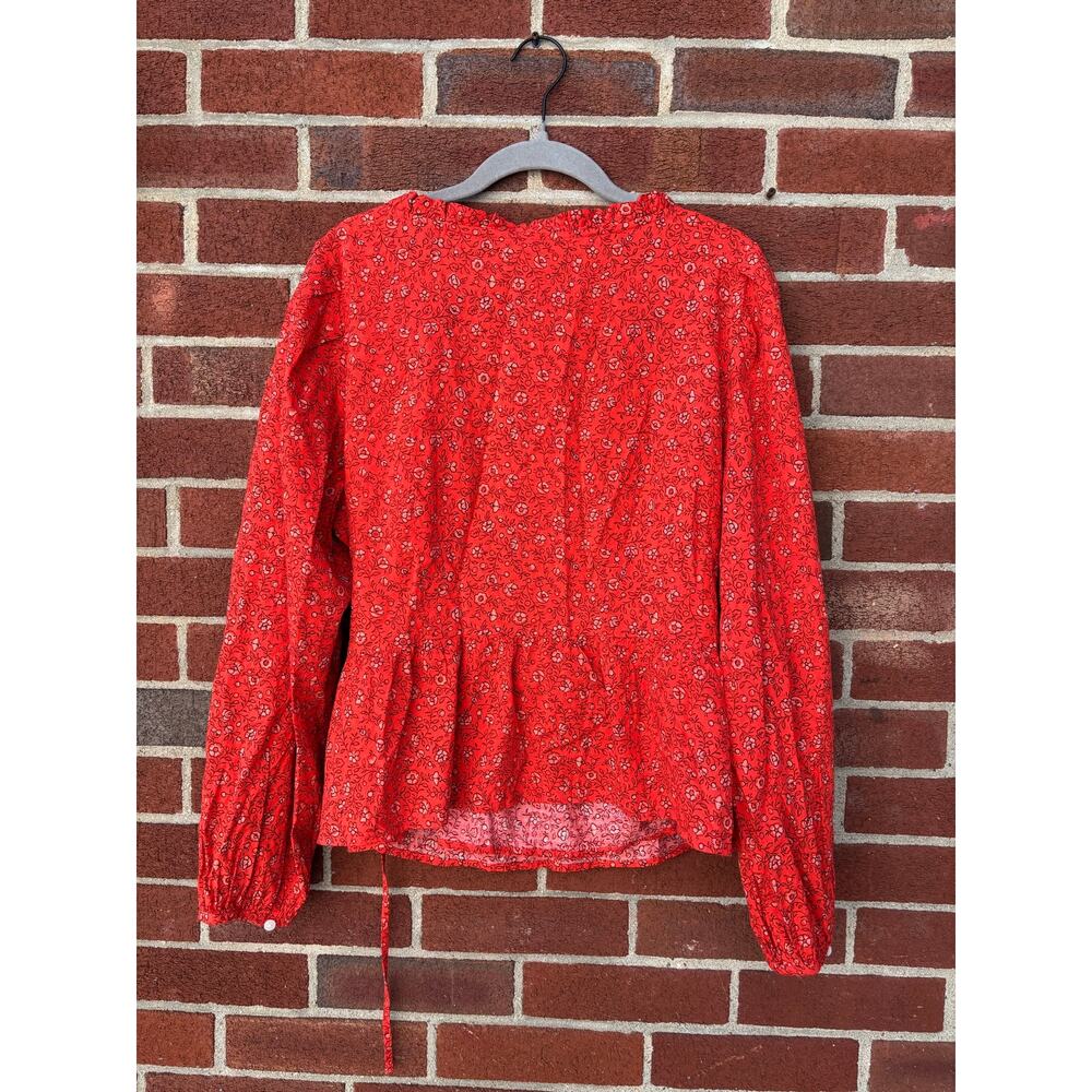 Universal Thread Red Floral Wrap Blouse Womens Large Long Sleeve Tie Waist - Picture 10 of 10
